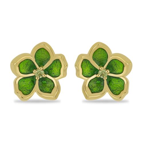 BUY STERLING SILVER NATURAL PERIDOT GEMSTONE ENAMEL EARRINGS 